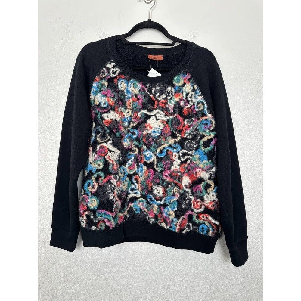 Missoni Raglan Crewneck Sweatshirt Tufted Wool Black Oversized Women's Large